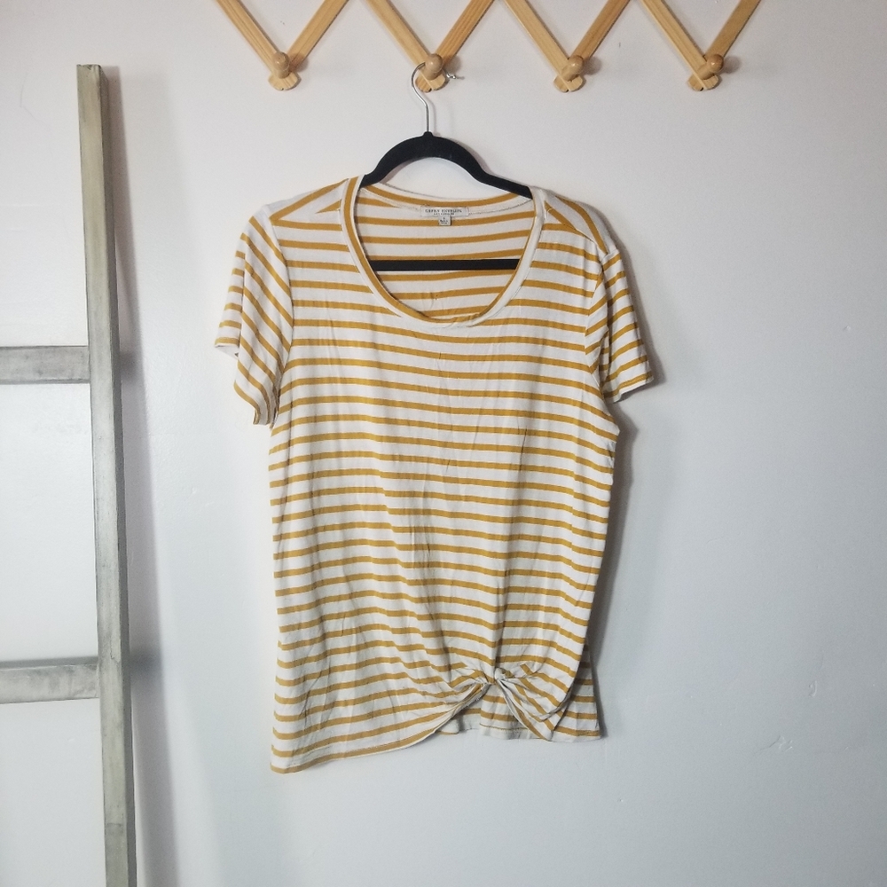 GREEN ENELOPE WOMENS STRIPED BLOUSE GOLDEN YELLOW AND WHITE SIZE LARGE
